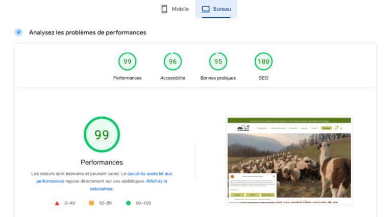 performance et SEO sur desktop